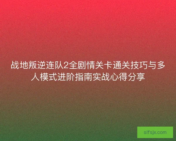战地叛逆连队2全剧情关卡通关技巧与多人模式进阶指南实战心得分享